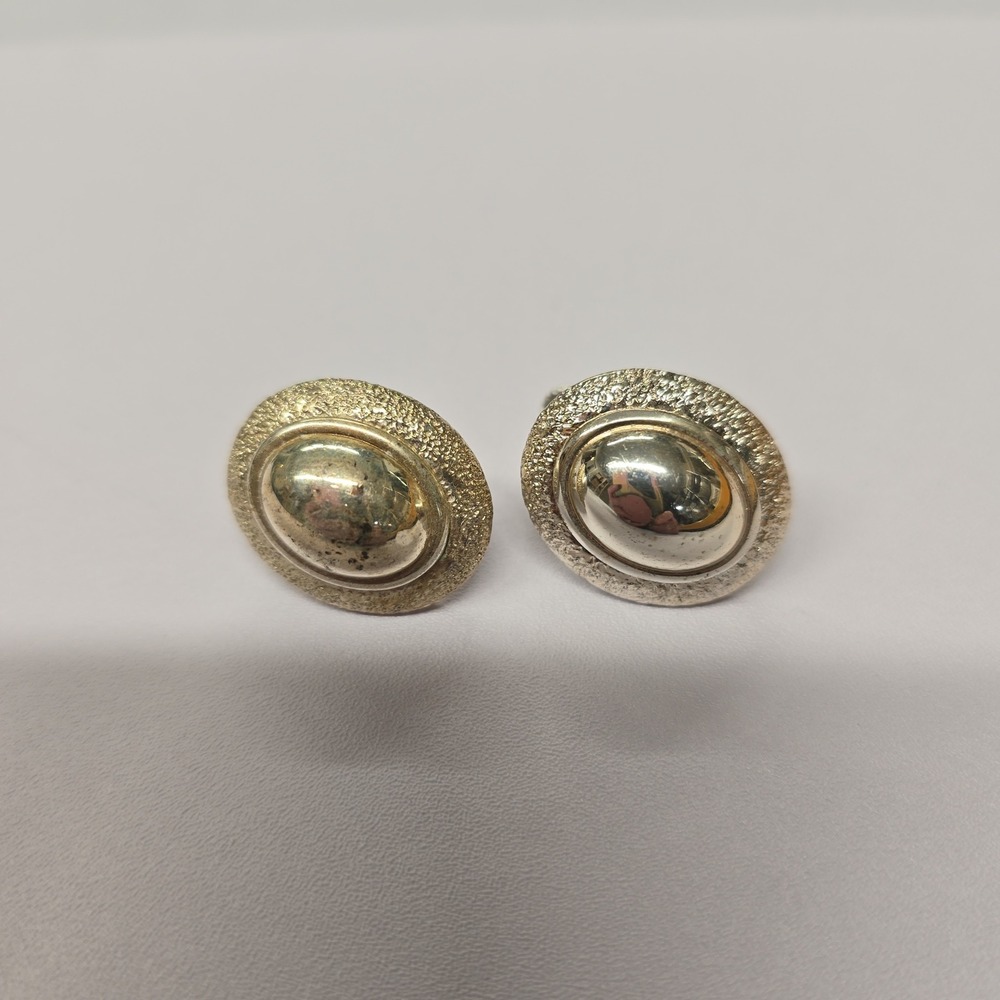 Vintage Oval Textured Dome Clip On Earrings Gold Tone Statement Earrings